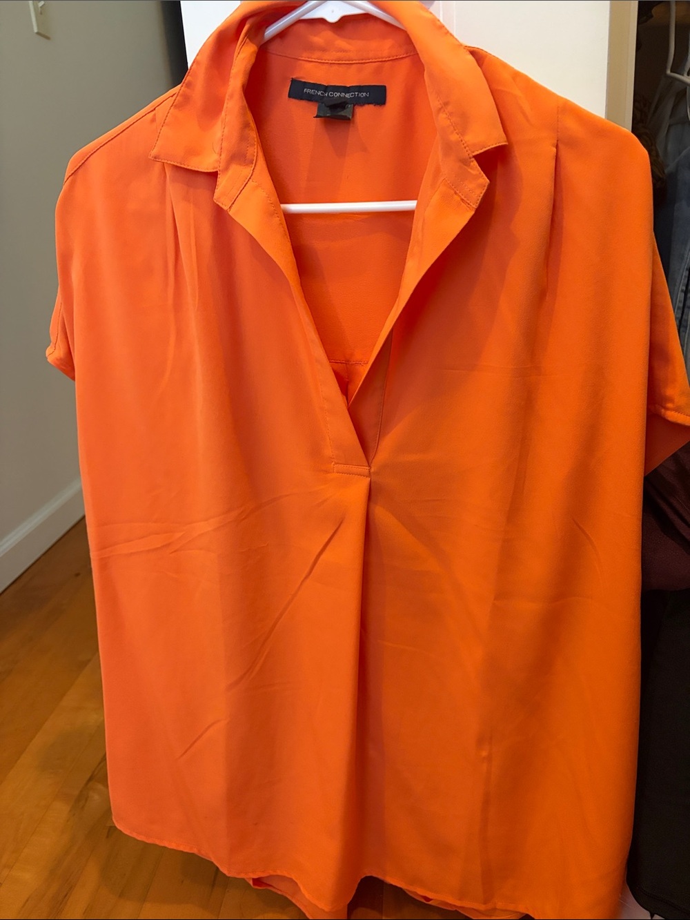 French Connection Bright Orange Split-Neck Blouse